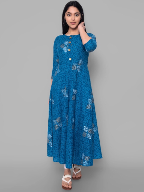 

KALINI Women Blue Printed Anarkali Pure Cotton Kurta
