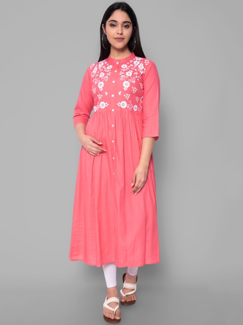 

KALINI Women Peach-Coloured Floral Yoke Design A-Line Kurta