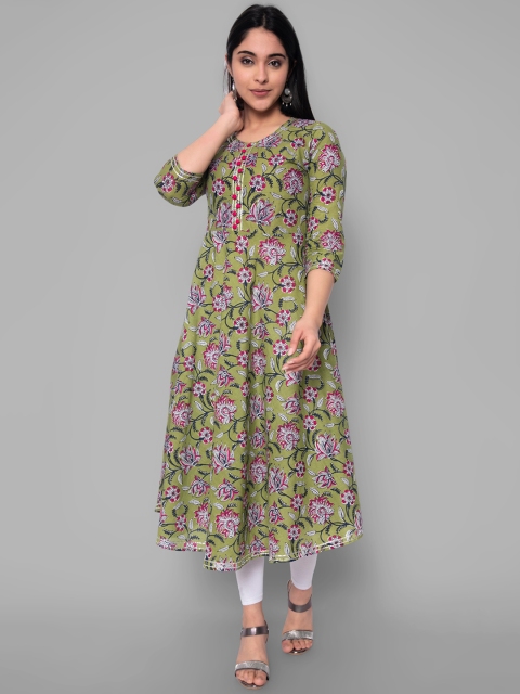 

KALINI Women Green & Pink Ethnic Motifs Printed Pure Cotton Kurta
