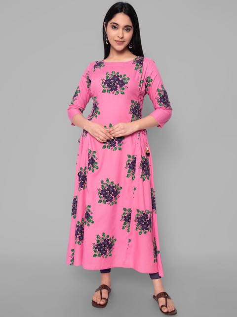 

KALINI Women Pink Floral Printed Handloom A-Line Kurta