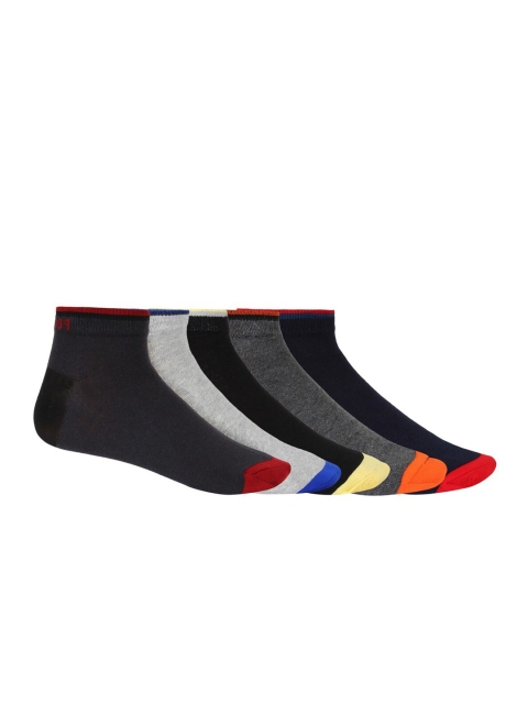 

SIDEWOK Men Pack Of 5 Patterned Pure Combed Cotton Ankle-Length Socks, Black