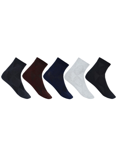

SIDEWOK Men Pack Of 5 Patterned Pure Combed Cotton Ankle-Length Socks, Grey