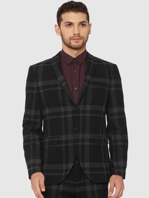 

SELECTED Men Black & Grey Checked Slim Fit Single Breasted Blazer