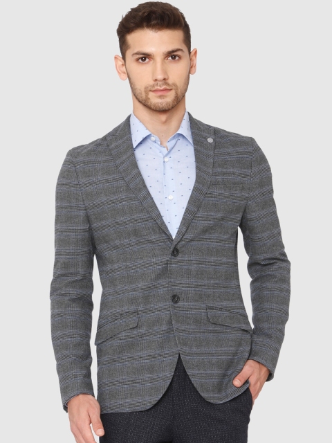 

SELECTED Men Grey & Blue Checked Slim Fit Single Breasted Blazer