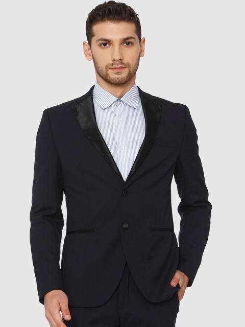 

SELECTED Men Navy Blue Solid Slim Fit Single Breasted Tux Blazer