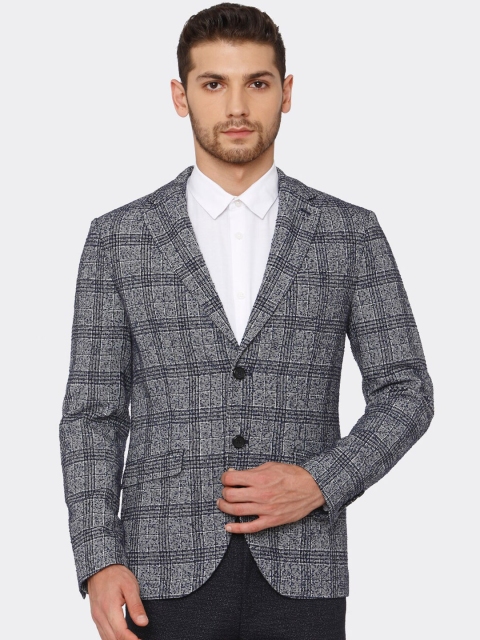 

SELECTED Men Grey & Black Checked Slim Fit Single Breasted Blazer