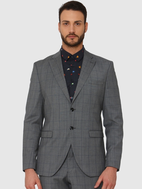 

SELECTED Men Grey & Blue Checked Slim Fit Single Breasted Blazer