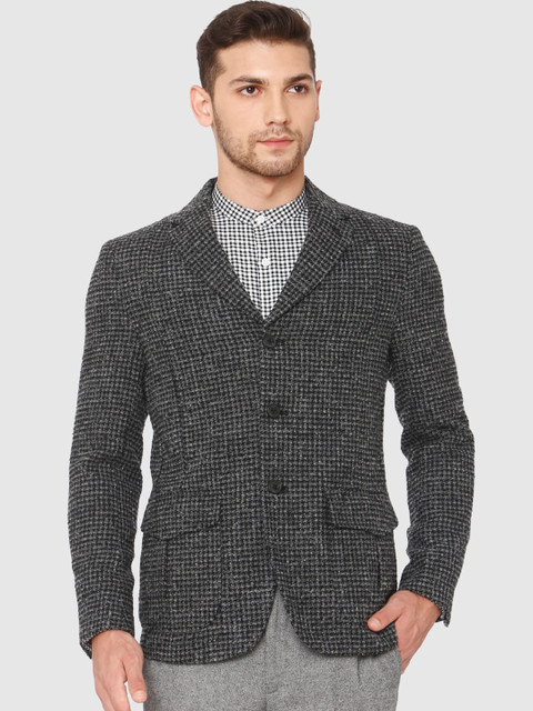 

SELECTED Men Grey Checked Slim Fit Single Breasted Blazer