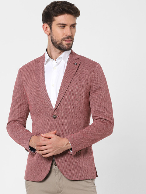 

SELECTED Men Red Self Design Slim Fit Single Breasted Blazer