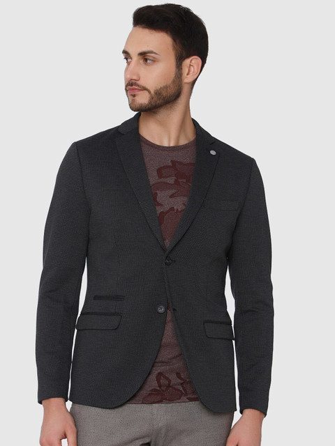 

SELECTED Men Grey Self Design Slim Fit Single Breasted Blazer