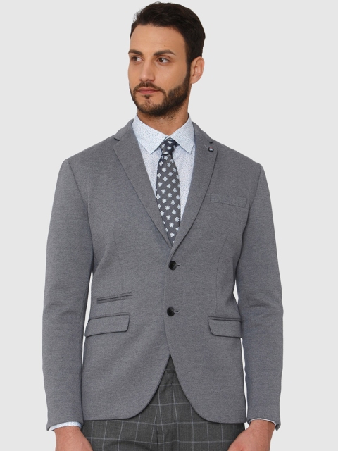 

SELECTED Men Grey Self Design Slim Fit Single Breasted Blazer