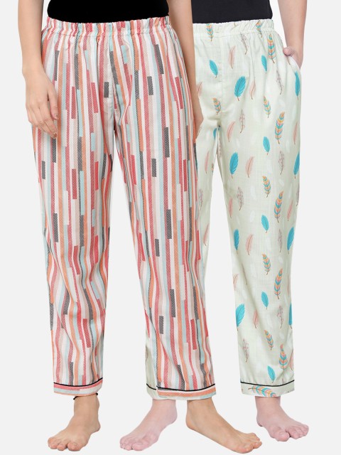 

FashionRack Women Pink & Green Set Of 2 Printed Lounge Pants