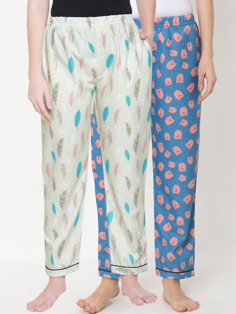 

FashionRack Women Pack Of 2 Printed Cotton Lounge Pants, Cream