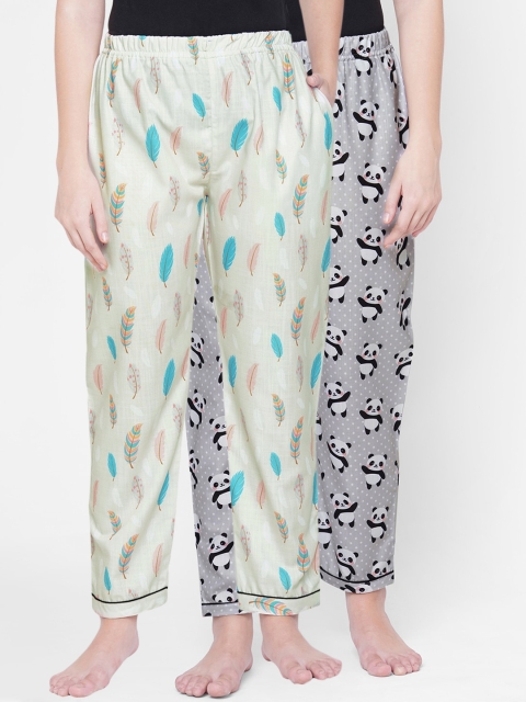 

FashionRack Women Pack of 2 Printed Cotton Lounge Pants, Cream