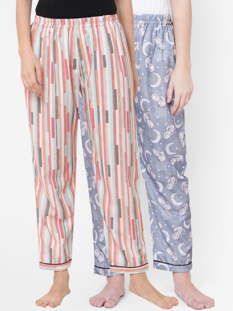 

FashionRack Women Pack of 2 Multi & Grey Printed Lounge Pants