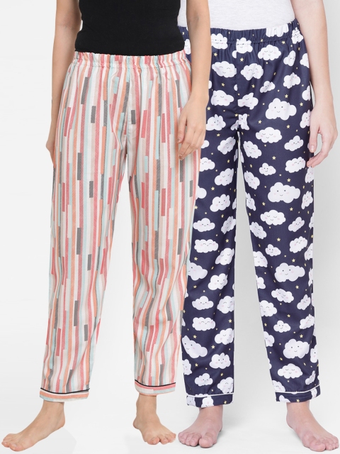 

FashionRack Women Pack Of 2 Printed Cotton Lounge Pants, Pink