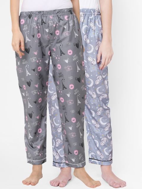 

FashionRack Women Pack Of 2 Printed Pajamas, Grey