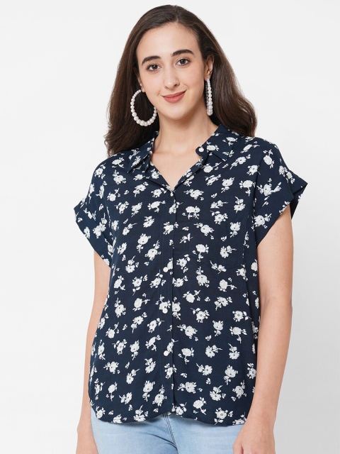 

PAPA BRANDS Women Blue Floral Printed Casual Shirt
