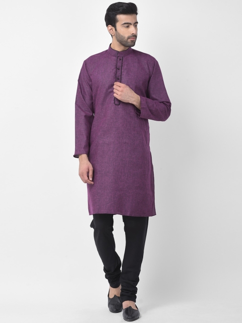 

SG LEMAN Men Purple Raw Silk Kurta with Churidar
