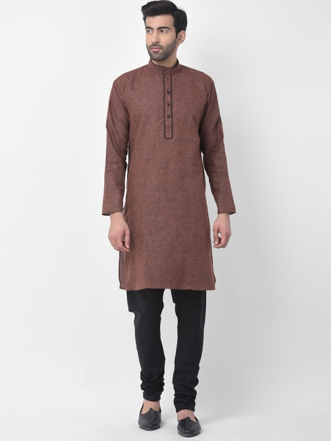 

SG LEMAN Men Brown Striped Raw Silk Kurta with Churidar
