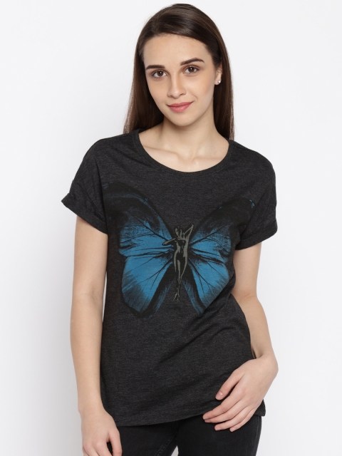 

Vero Moda Women Charcoal Grey Printed T-shirt