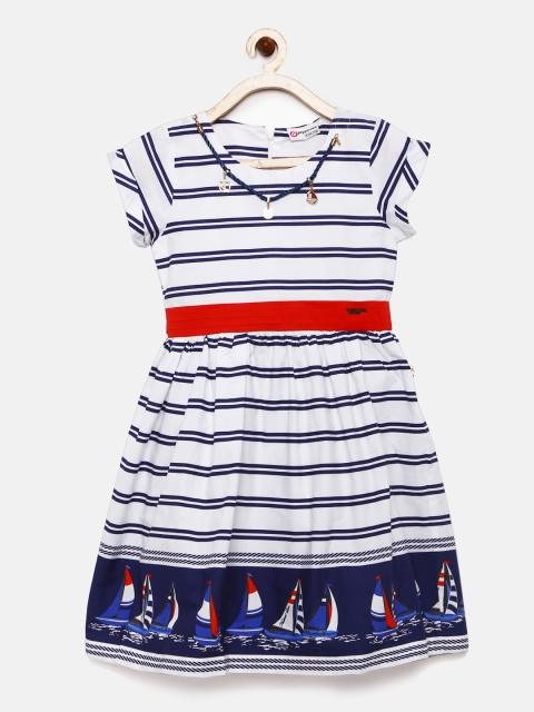 

Peppermint Girls White & Navy Blue Striped Fit & Flare Dress