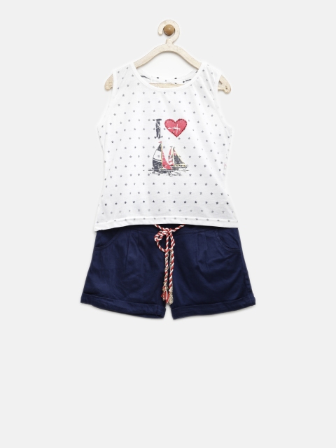 

Peppermint Girls White & Navy Printed Clothing Set