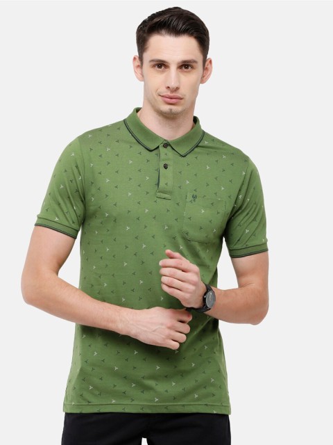 

Classic Polo Men Olive Green Polo Collar Pockets Slim Fit T-shirt