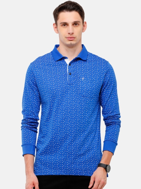 

Classic Polo Men Blue Printed Polo Collar Pockets Slim Fit T-shirt