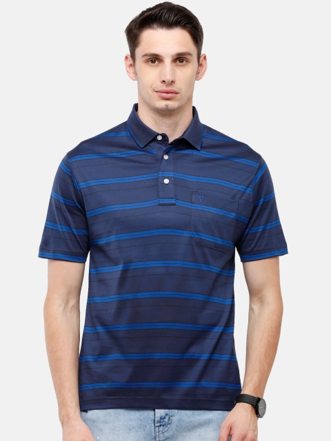 

Classic Polo Men Navy Blue Striped Polo Collar T-shirt