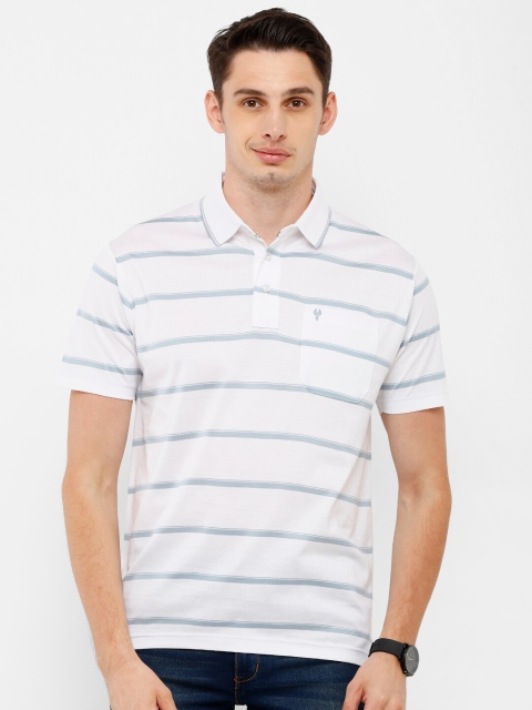 

Classic Polo Men White Striped Polo Collar Pocket T-shirt