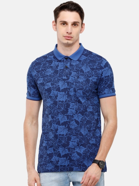

Classic Polo Men Blue Printed Mandarin Collar Pockets Slim Fit T-shirt