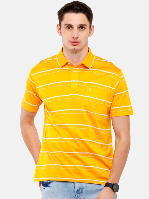 

Classic Polo Men Yellow & White Striped Polo Collar T-shirt