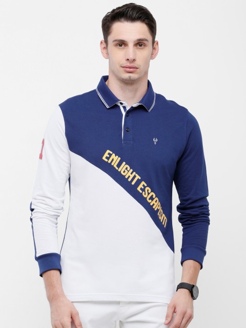 

Classic Polo Men Navy Blue & White Colourblocked Polo Collar Slim Fit Cotton T-shirt