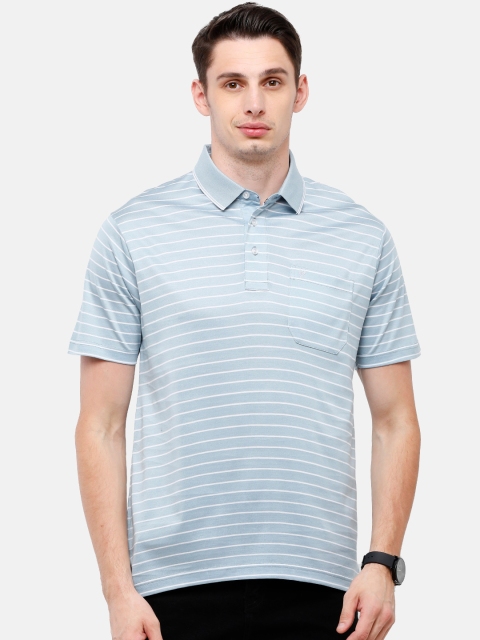 

Classic Polo Men Blue Striped Polo Collar T-shirt