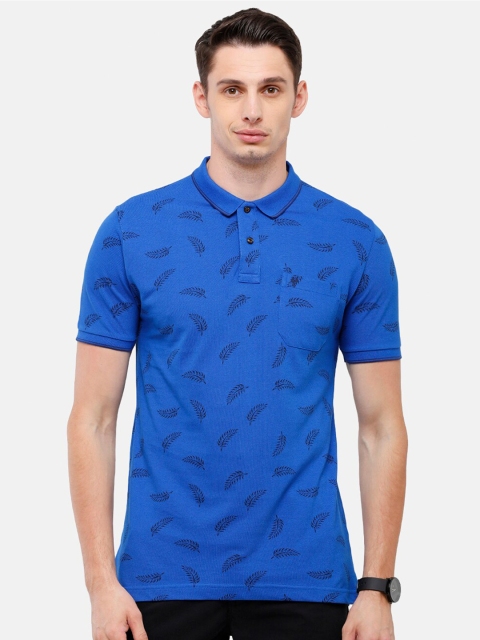 

Classic Polo Men Blue Printed Polo Collar Slim Fit T-shirt