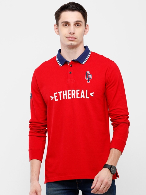 

Classic Polo Men Red Typography Polo Collar Applique Slim Fit T-shirt