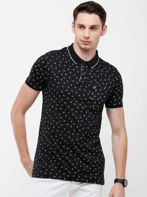 

Classic Polo Men Black Slim Fit Floral Printed Polo Collar Cotton T-shirt