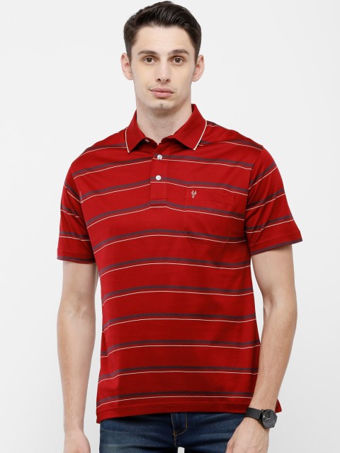 

Classic Polo Men Red & Black Striped Polo Collar T-shirt