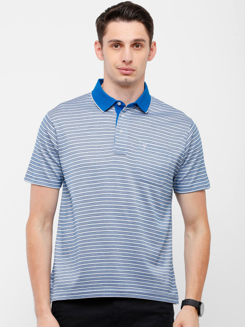 

Classic Polo Men Blue Striped Polo Collar T-shirt
