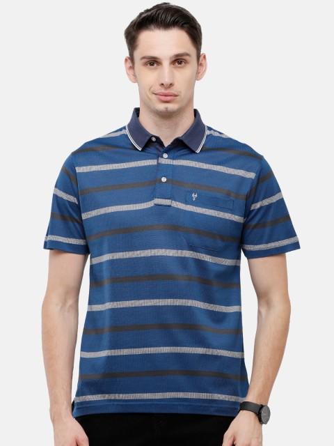 

Classic Polo Men Navy Blue Striped Polo Collar T-shirt