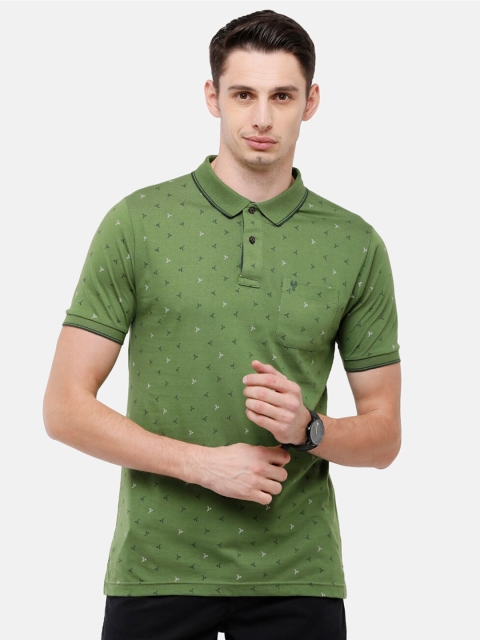

Classic Polo Men Olive Green Polo Collar Pockets Slim Fit T-shirt