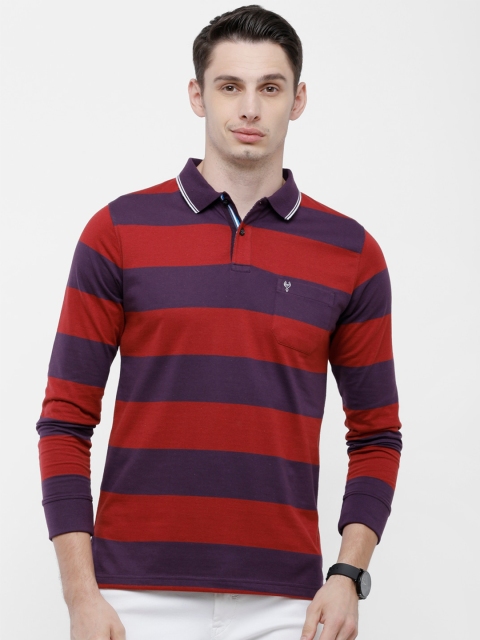 

Classic Polo Men Maroon Striped Polo Collar Pockets Slim Fit T-shirt