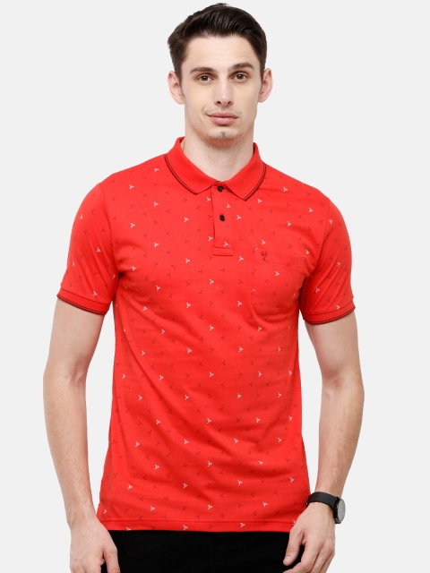 

Classic Polo Men Red Printed Polo Collar Slim Fit T-shirt