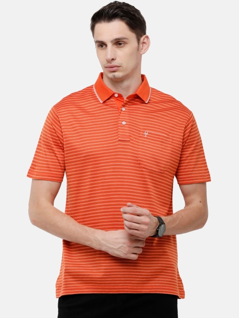 

Classic Polo Men Orange Striped Polo Collar Cotton T-shirt