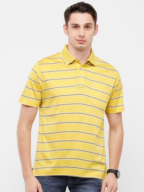 

Classic Polo Men Yellow Striped Polo Collar Pockets T-shirt
