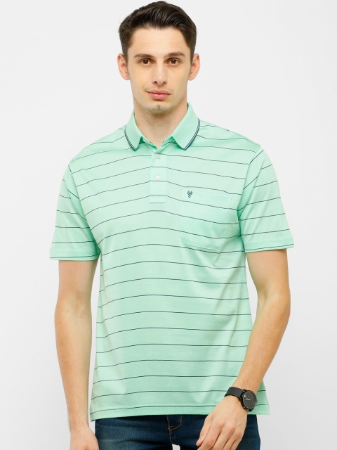 

Classic Polo Men Green Striped Polo Collar Pockets T-shirt