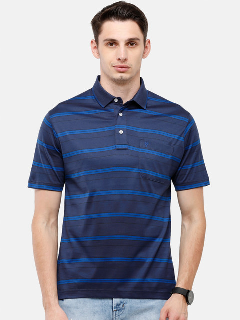 

Classic Polo Men Navy Blue Striped Polo Collar T-shirt