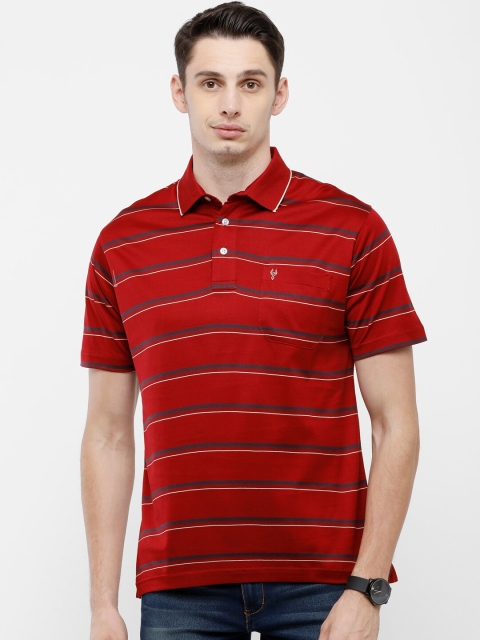 

Classic Polo Men Red Striped Polo Collar Pockets T-shirt