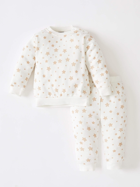 

DeFacto Infant Girls White & Beige Star Print Organic Cotton T-shirt with Joggers
